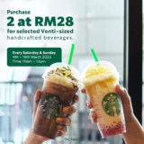 Starbucks 2 cuppas of selected Venti-sized handcrafted beverages at only RM28 on Saturday and Sunday