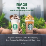 Starbucks 2 Venti-sized Frappuccino at only RM25 Promotion on August 2023