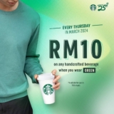 Starbucks: Wear Green Thursdays March Promo – Get RM10 Off Any Handcrafted Beverage