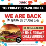 TGI Fridays’ Grand Reopening at Pavilion KL! Enjoy a Free Cheeseburger with Every Main Course Purchase