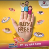 Sushi King buy 1 free 1 promotion for all items on kaiten