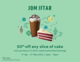 Starbucks 50% off any slice of cake April Promotion