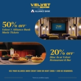 Movie Magic & Delicious Deals: 50% Off Velvet Cinemas Tickets & 20% Off Dine-In at Velvet Restaurant & Bar!