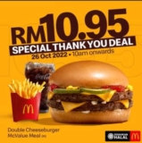 McDonald’s Double Cheeseburger for only RM10.95 October Promotion