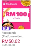 Lazada 8.8 Sale 2023: Foodpanda RM100 E-voucher – Only RM50! 