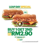 Subway 2024 Leap Day Special: Enjoy Buy 1 Get 2nd Sub for Only RM2.90!
