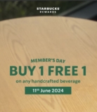 Celebrate Member’s Day with Starbucks: Enjoy a Buy 1 Get 1 Free Handcrafted Beverage on June 11th, 2024!