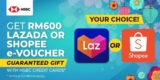 Free Lazada / Shopee RM600 e-voucher with HSBC Platinum Credit Card