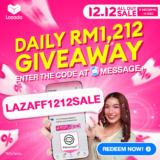 Lazada 12.12 All Out Sale 2024 – RM1,212 Daily Giveaway & Mega Discounts